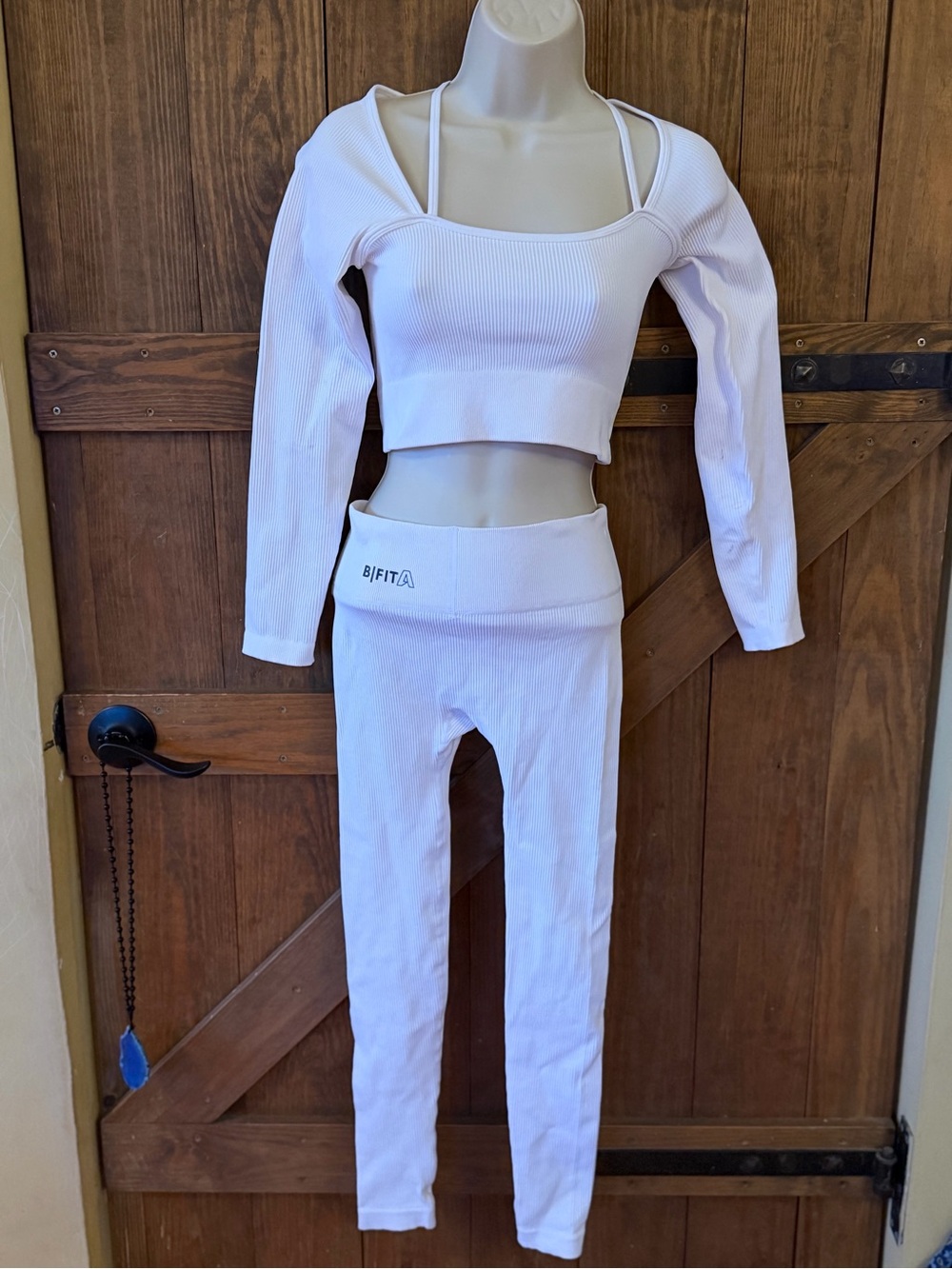 Bifita Women's White Ribbed Track Pants & Crop Top Set